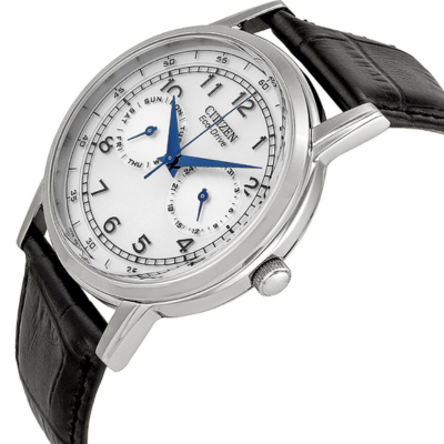 Citizen Eco-Drive Silver Dial Black Leather Men's Watch Item No