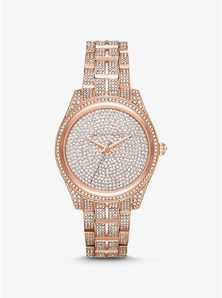 Michael Kors Lauryn Pave Rose Gold Tone Watch MK3931 D ore Jewelry