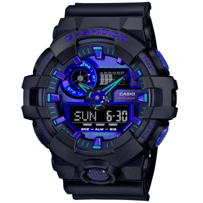 Men's Casio G-Shock Classic Virtual Blue Series Black Resin Strap Watch with Blue-Violet Dial (Model: GA700VB-1A)