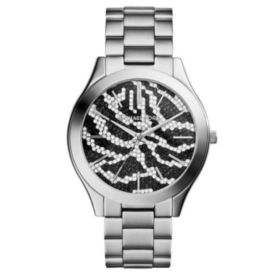 Michael Kors Slim Runway Zebra-pattern Crystal Pave Dial Stainless Steel Ladies Watch MK3314