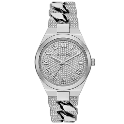 Michael Kors Women's White Lennox Pavé-Tone Curb-Link Watch MK7488