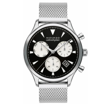 Movado Men's Heritage Calendoplan Swiss Quartz Chronograph Silver-Tone Stainless Steel Bracelet Watch 43mm