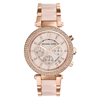 Michael Kors Blush Acetate and Rose Gold Tone Parker Glitz Watch, 39mm
