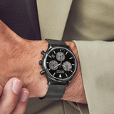 Movado  Heritage Calendoplan Black Chronograph Dial Grey Stainless Steel Men's Watch 3650153