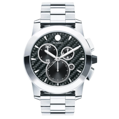 Movado Men's Vizio Black Chronograph Dial Steel Bracelet Quartz Watch 0607544