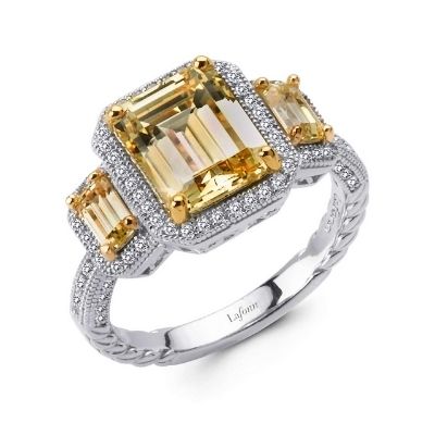 LaFonn Three-Stone Yellow And Clear CZ Diamond Anniversary Ring Sterling Silver Size 8