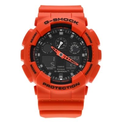 Casio Men's GA100L-4A 'G-Shock' Orange Analog Digital Resin Strap Watch - RED