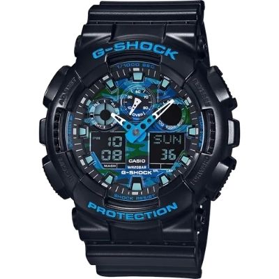 Casio GA100CB-1A Men's G-Shock Resin Sports Watch - Black and Blue
