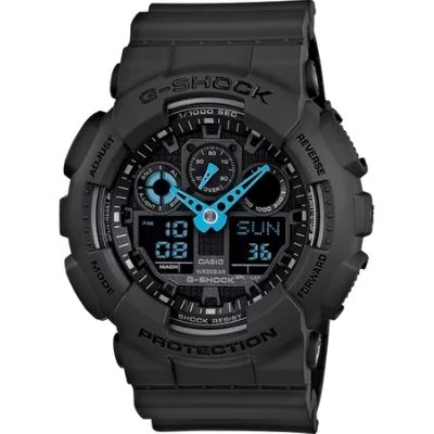 G-Shock Digital Analog Watch in Dark Grey and Neon Blue GA100C-8A