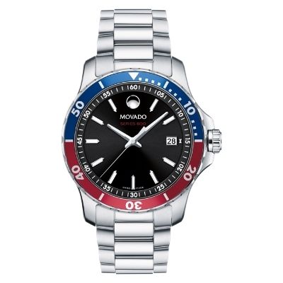 Movado Series 800 Blue and Red Dial Stainless Steel Watch
