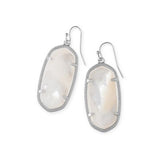 Silver Oval Light Stone Earrings