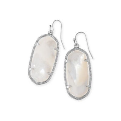 Silver Oval Light Stone Earrings