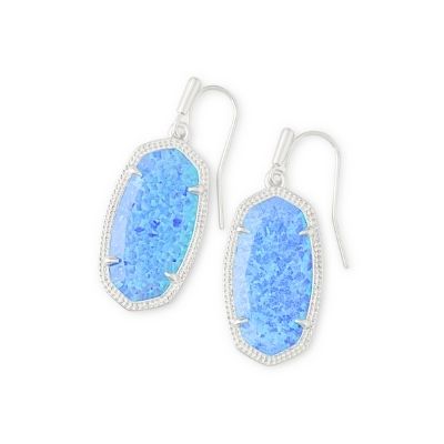 Silver Oval Blue Stone Earrings