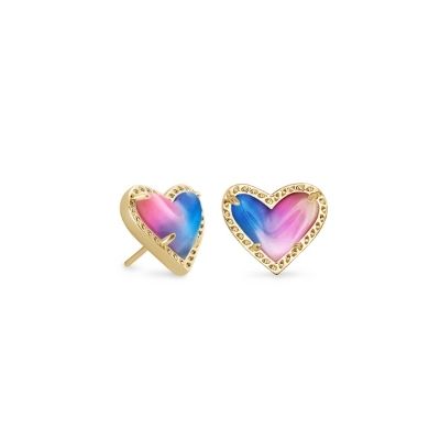 Gold Multi Pink Purple Earrings
