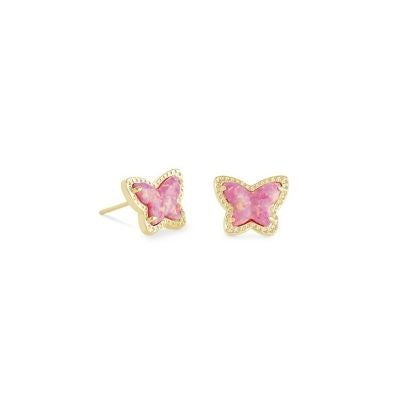 Gold Pink Stone Butterfly Earrings