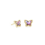 Gold Multi Pink Stone Butterfly Earings