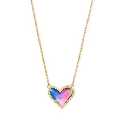 Gold Necklace Multi Pink Blue Stone