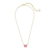 Gold Necklace Butterfly Pink Stone 