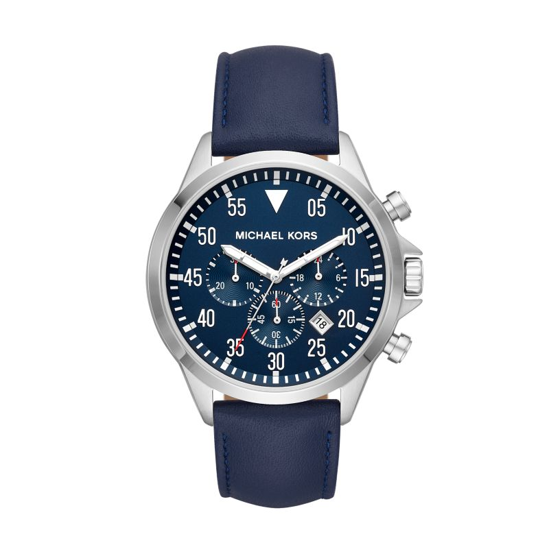 Michael Kors Men's Gage Stainless-Steel and Navy Leather Watch – D