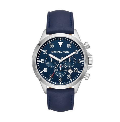 Michael Kors Men's Gage Stainless-Steel and Navy Leather Watch