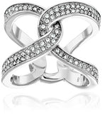 Michael Kors Silver Tone Interlocking Pave Clear Crystal Ring (Sizes 7, 7.5)