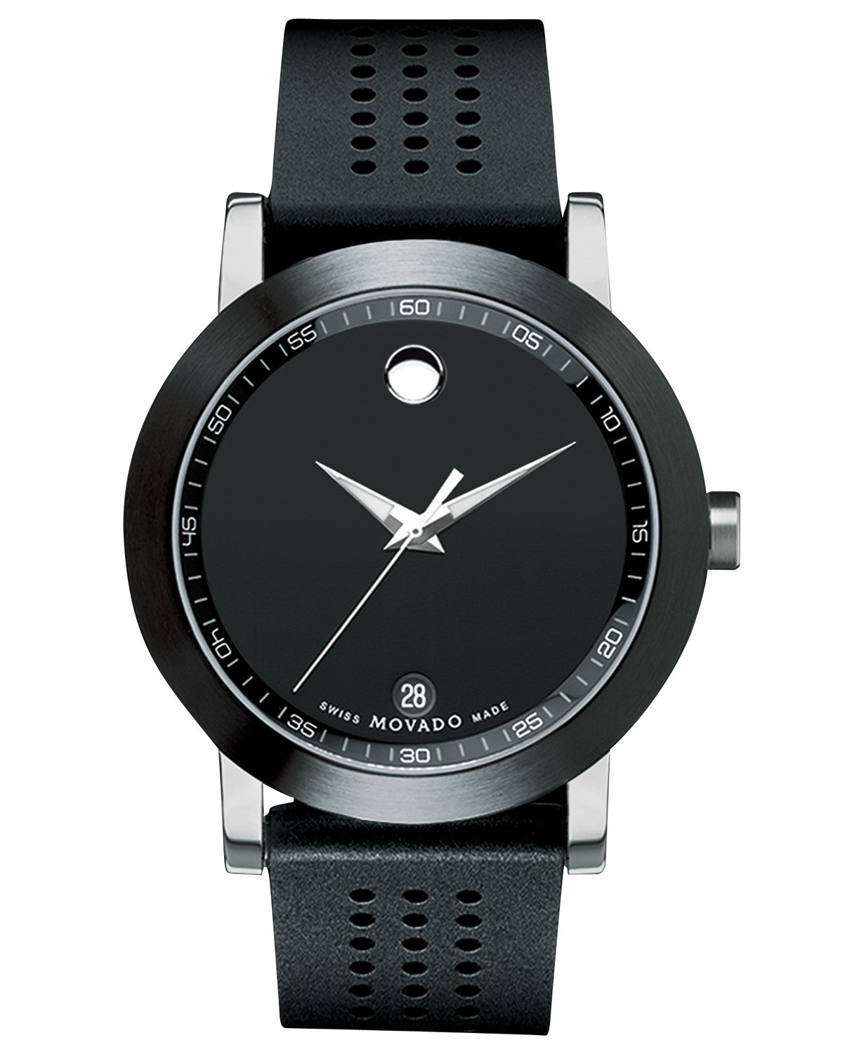 Movado Men's Museum Sport Black Perforated Rubber Strap Watch – D