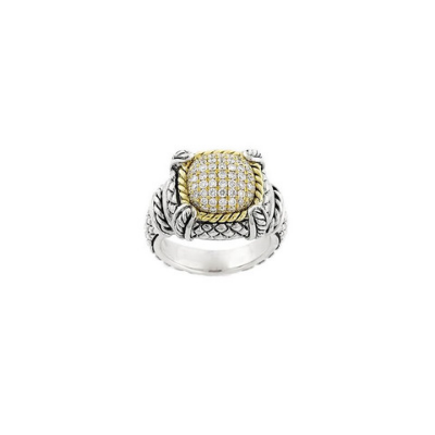 Andrea Candela 18kt and Sterling Silver Pave Diamond Cushion Ring, Diamante