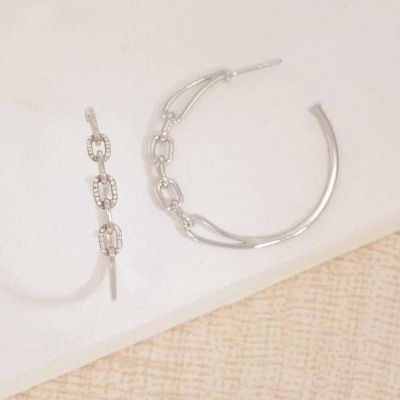 Hoop Diamond Earrings Silver Chain