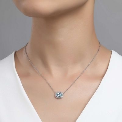 Lafonn Genuine Blue Topaz Halo Necklace