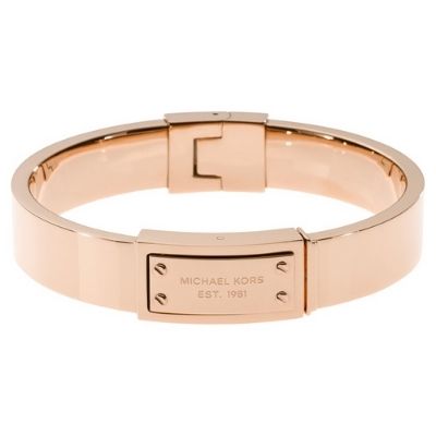 Michael Kors Rose Gold Plated Steel Logo Plaque Bangle