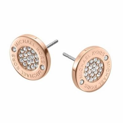 Michael Kors Rose Gold-Tone Steel Pave Logo Stud Earrings