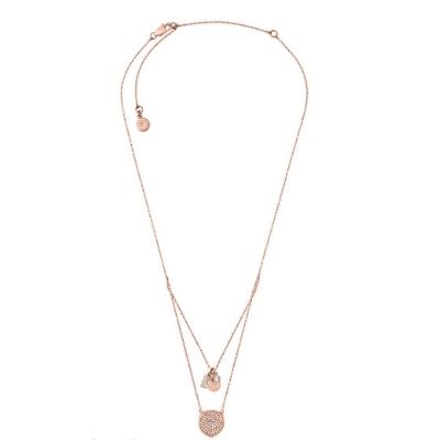 Michael Kors Double-Stranded Rose Gold Necklace Pave Clear Crystal Pendants