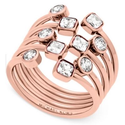 Michael Kors Modern Brilliance Crystal Pave Open Scatter Ring in Rose Gold (Size 7)