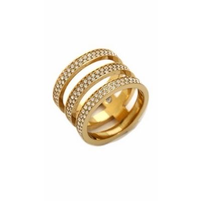 Michael Kors Gold Tone Steel Tri Stack Ring Clear Crystal Pave (Sizes 5.5, 6.5)