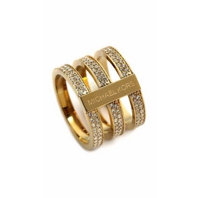 Michael Kors Gold Tone Steel Tri Stack Ring Clear Crystal Pave (Sizes 5.5, 6.5)