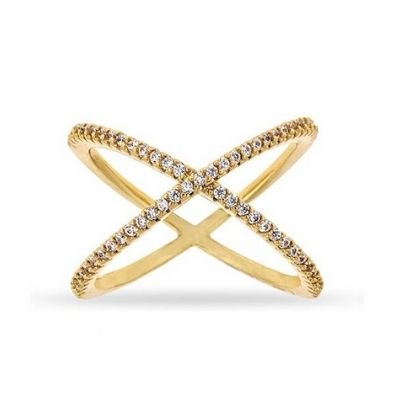 Michael Kors Gold Tone Steel Criss-Cross Clear Pave Crystal Ring