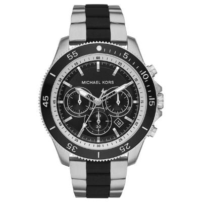 Michael Kors Men's Chronograph Steel Watch Silver with Matte Black Accents Two-Tone MK8664