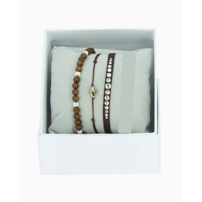 Les Interchangeables Chocolate and Clear CZ Crystal Bracelet Stack (Marron)