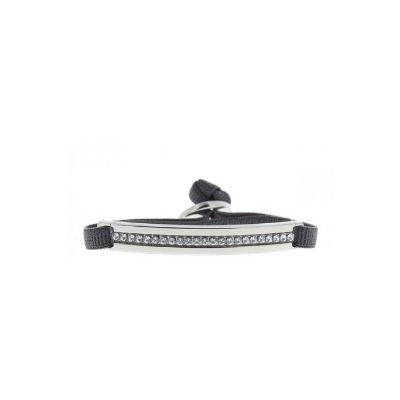 Les Interchangeables Adjustable Plaque Bracelet with Swarovski Crystal Strip in Black (Noir)
