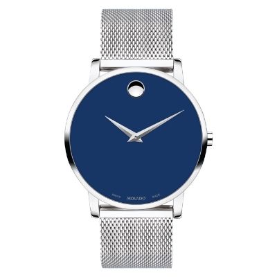 Men's Movado Museum Classic Blue Dial Mesh Stainless Steel Watch 0607349