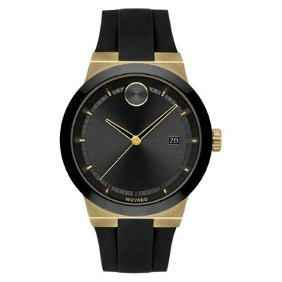 Men's Movado BOLD Fusion Pale Gold-Ion Plated Stainless Steel Silicone Black Strap Watch 3600623