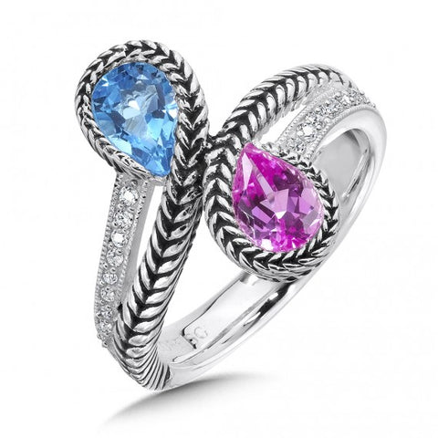 Color SG - Pink Sapphire & Blue Topaz Diamond Ring