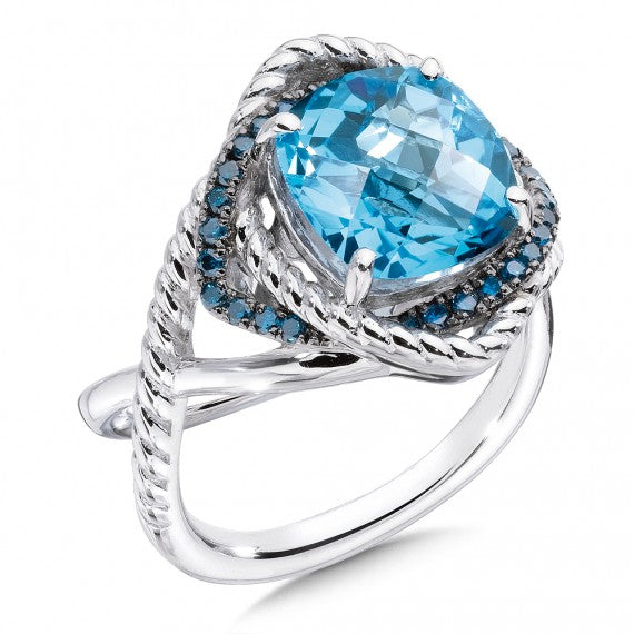 Premium AI Image | nevi blue color christmas ring gift with snow white  metal 8k